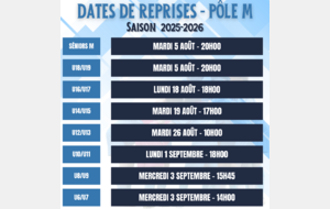 LES DATES DE REPRISE I SAISON 25/26