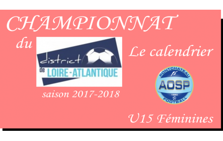 LE CALENDRIER DES U15F