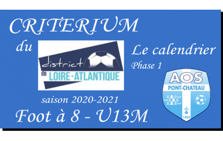 LE CALENDRIER U13 MASCULIN PHASE 1
