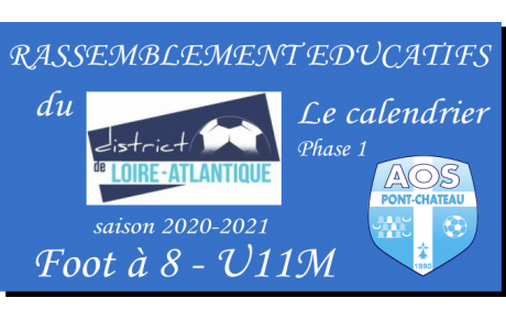 LE CALENDRIER U11 MASCULIN PHASE 1