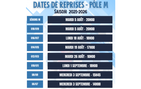 LES DATES DE REPRISE I SAISON 25/26